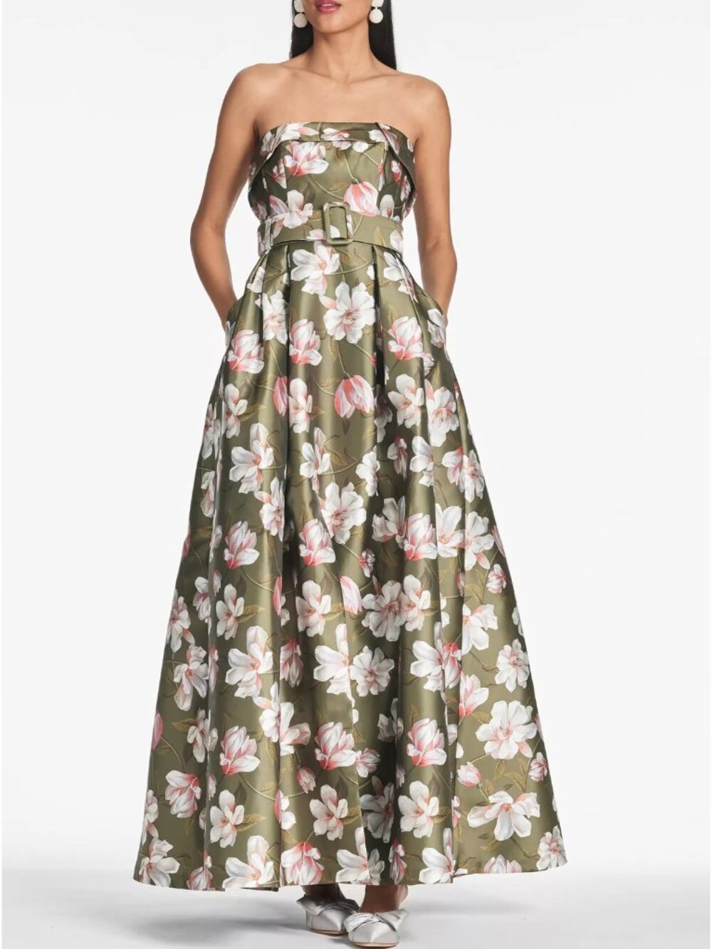 Sachin & Babi Moss Magic Green Floral Strapless Brielle Gown